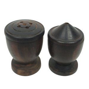 Vintage Salt Pepper Shakers Dark Wood Cup Chalice Shape Handmade Mid Century MCM